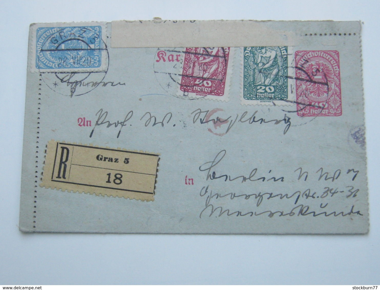 1920 , Ganzsache Als  Einschreiben  Mit Zensur Aus Graz - Briefe U. Dokumente
