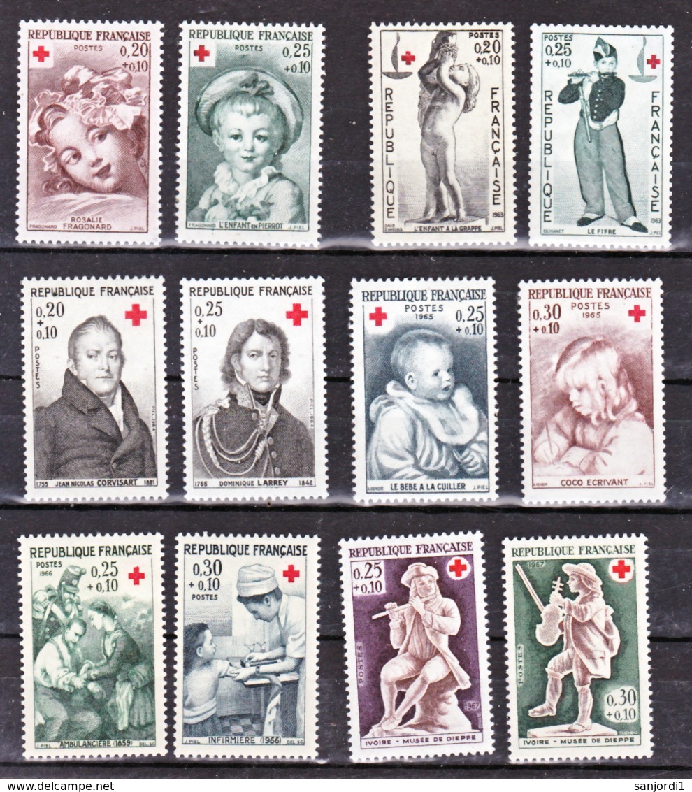 France 1366/1367,1400/1401,1433/1434,1466/1467,1508/1509,1540/1541 Croix Rouge Neuf ** TB MNH  Sin Charnela Cote 10.5 - Croix-Rouge