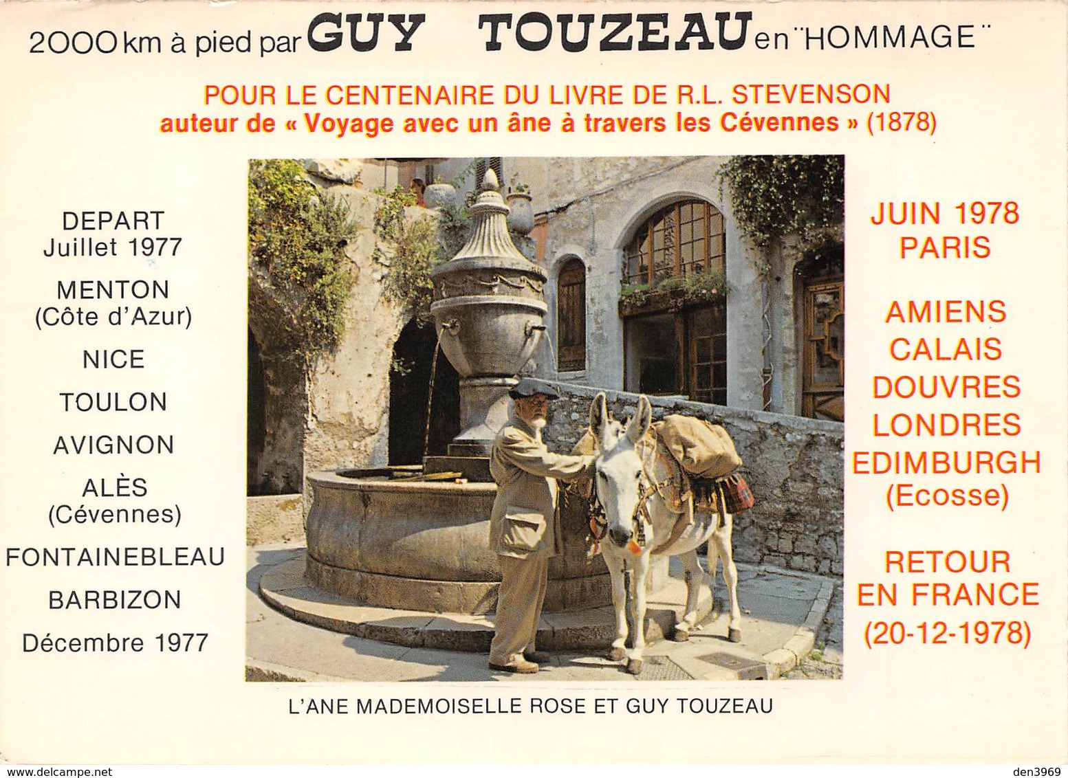 L'Ane Mademoiselle Rose Et Guy Touzeau - Marcheur - Fontaine - R.L. Stevenson - Cévennes - Dédicacé - Autographe - Autres & Non Classés