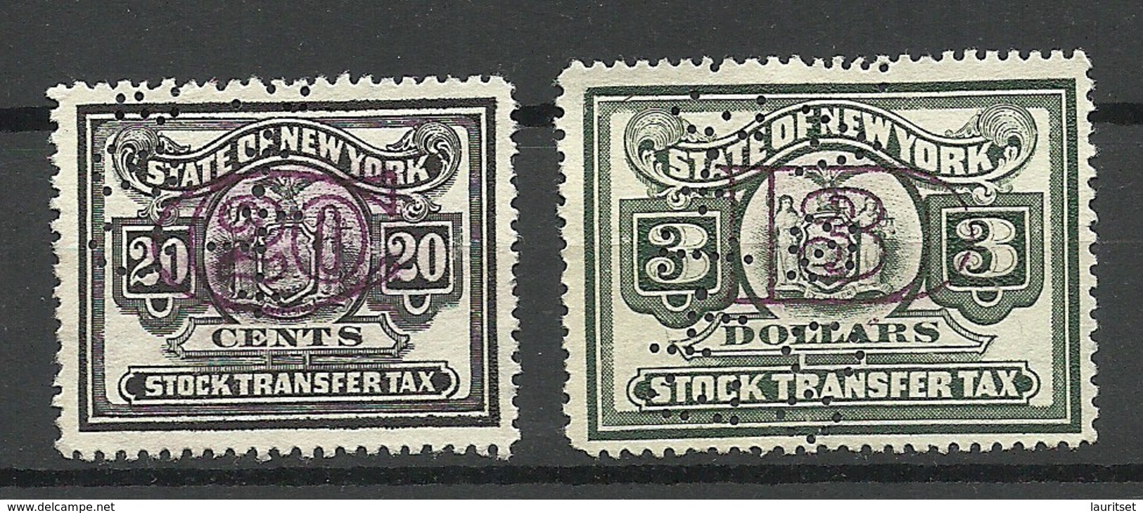 USA State Of New York Stock Transfer Tax , 3 USD & 20 Cents, Used - Revenues