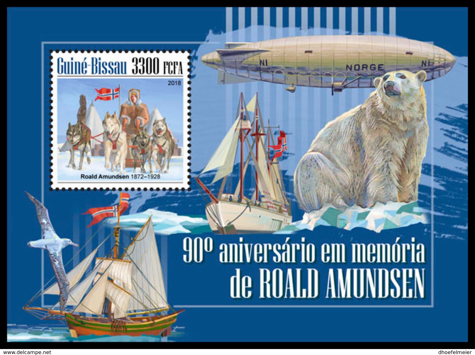 GUINEA BISSAU. 2018 **MNH Roald Amundsen S/S - IMPERFORATED - DH1848 - Explorateurs & Célébrités Polaires