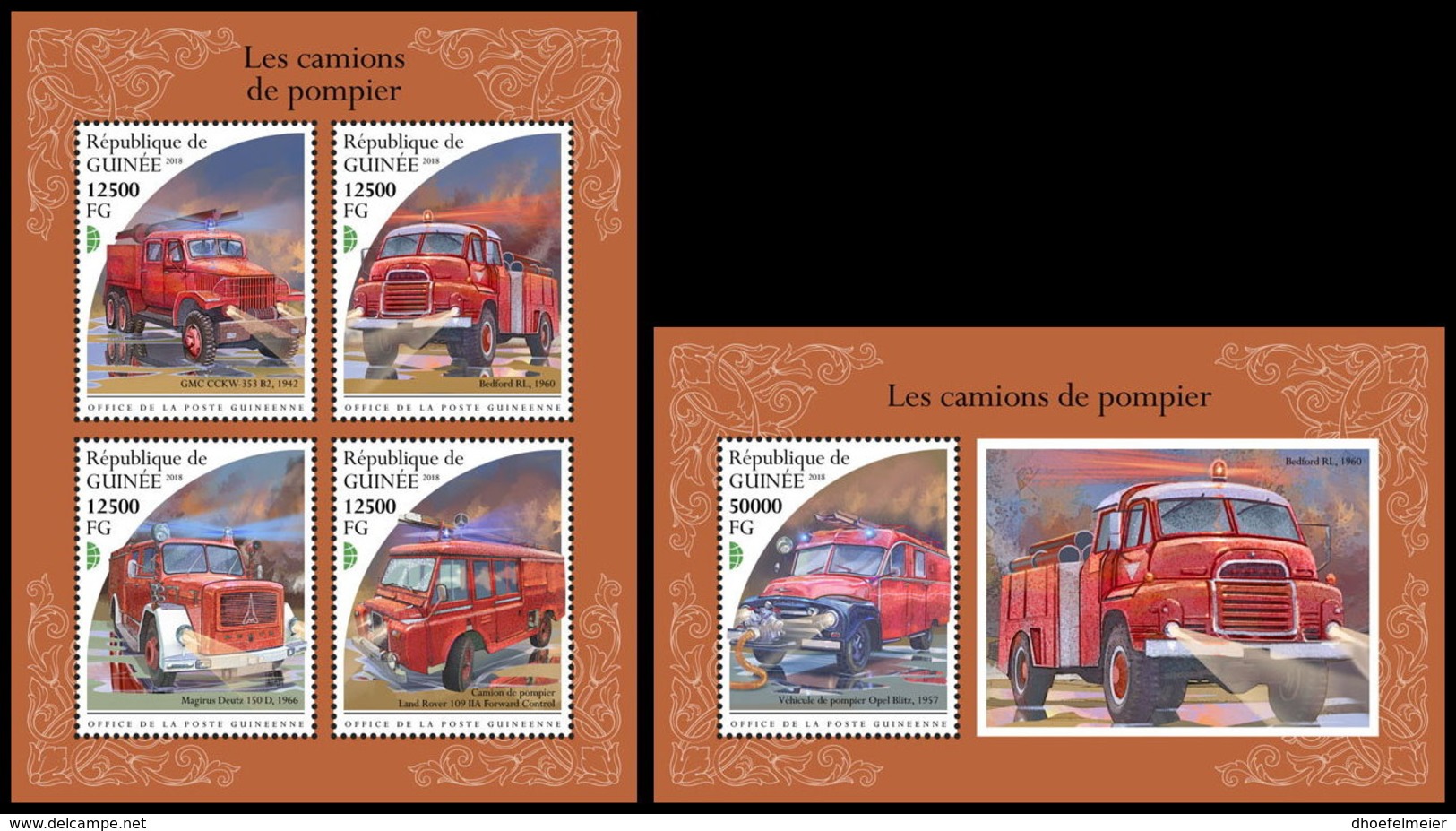 GUINEA REP. 2018 **MNH Fire Engines Feuerwehr Fahrzeuge Camions De Pompier M/S+S/S - OFFICIAL ISSUE - DH1848 - Firemen