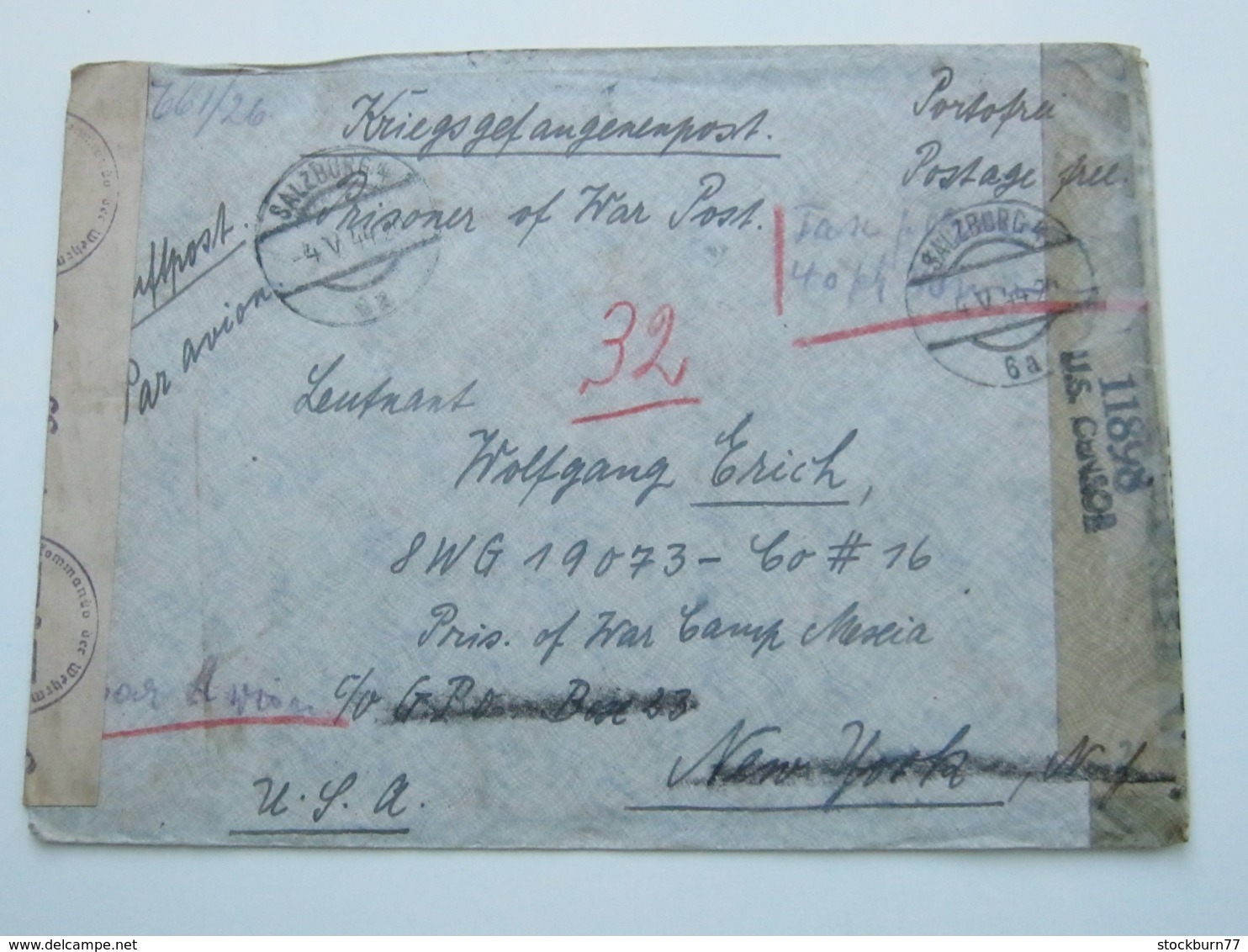 1944 , Kriegsgefangenenpost , Brief Aus Wien Nach USA , Camp Mexia - Briefe U. Dokumente