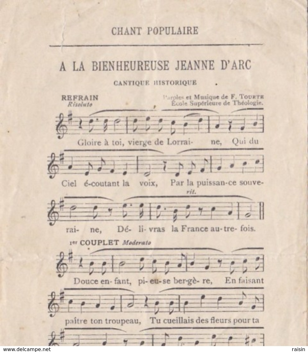 Cantique Historique Populaire à La Bienheureuse Jeanne D' Arc Paroles, Musique  F.TOURTE (école Supérieure Théologie BE) - Partitions Musicales Anciennes