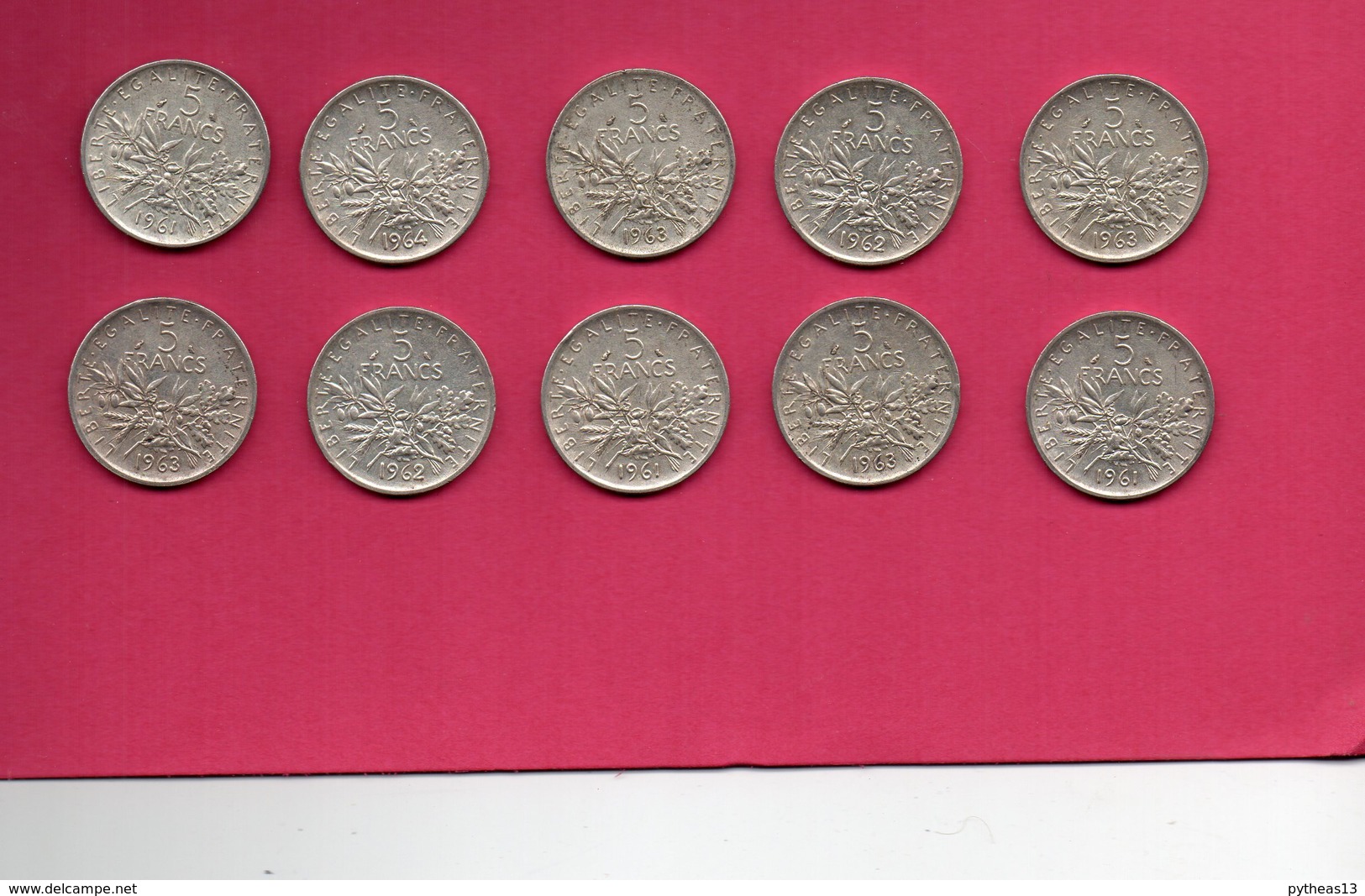 FRANCE LOT De 10 Pièces De 5 Francs Argent Des Années 60 - Autres & Non Classés