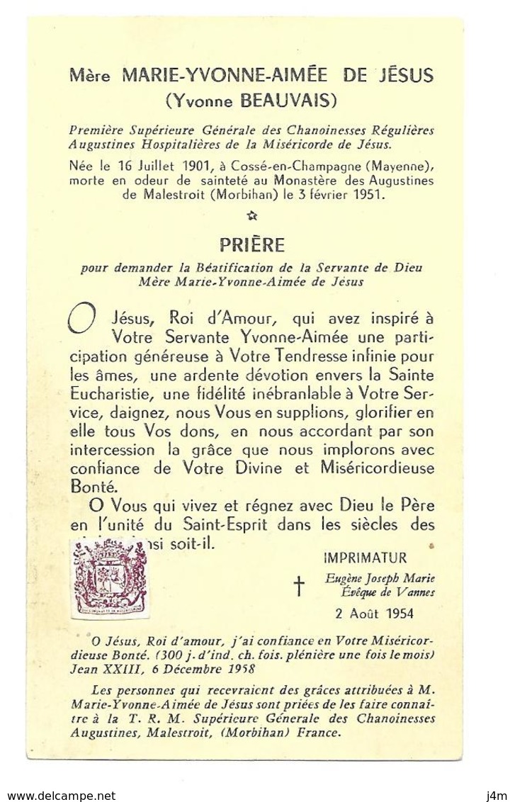 Relique Mère Marie-Yvonne-Aimée De Jésus, Yvonne BEAUVAIS, Cossé-en-Champagne, Malestroit, Prière Pour Béatification - Images Religieuses