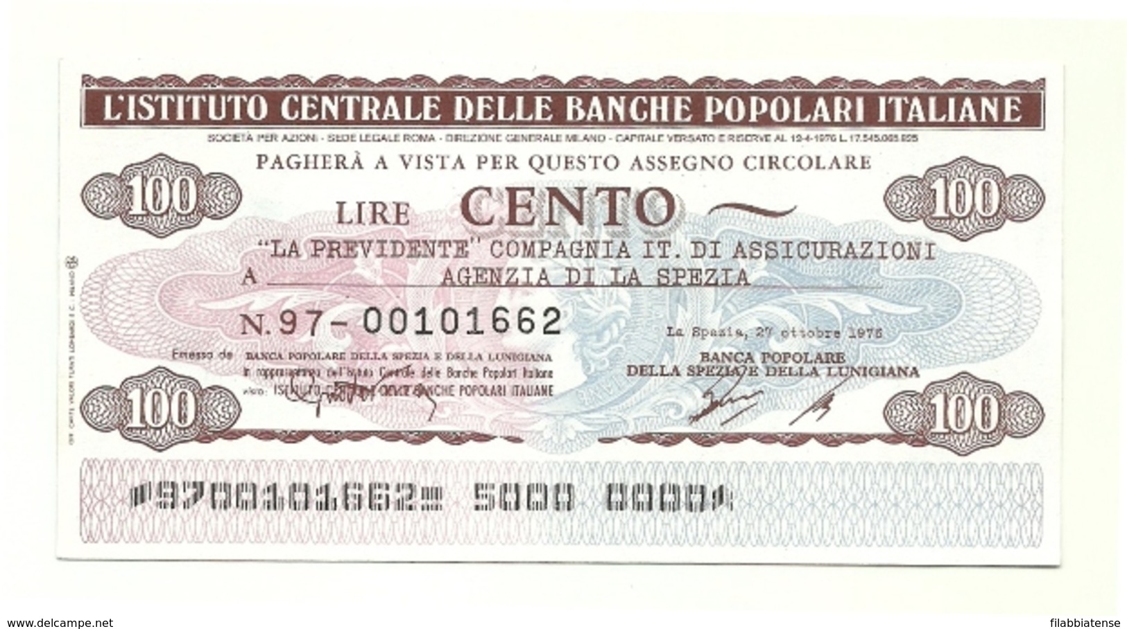 1976 - Italia - Istituto Centrale Delle Banche Popolari Italiane - La Previdente Compagnia It. Di Assicurazione - [10] Checks And Mini-checks