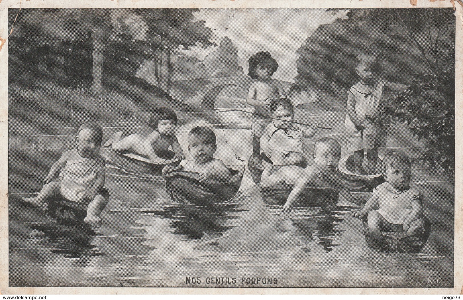 Carte Postale Ancienne Fantaisie - Bébés Multiples - Bébés Dans Des Coquilles De Noix - Bébés