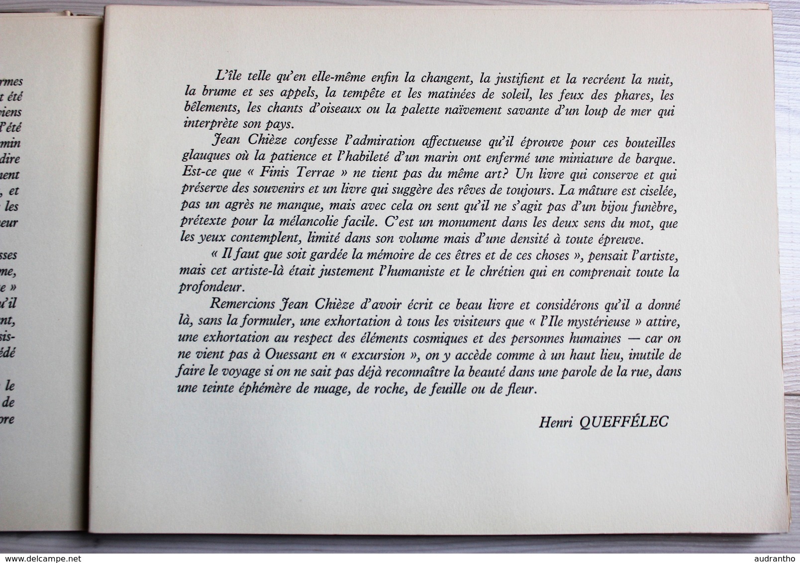 beau livre 1964 Finistère Finis Terrae Notes sur Ouessant dédicace Jean Chièze belles gravures Queffelec