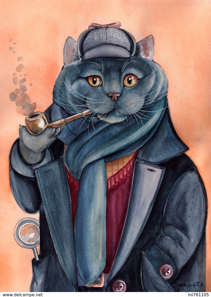 Cat Katze Chat Sherlock Artist Plovrtckaya Russia - Cats