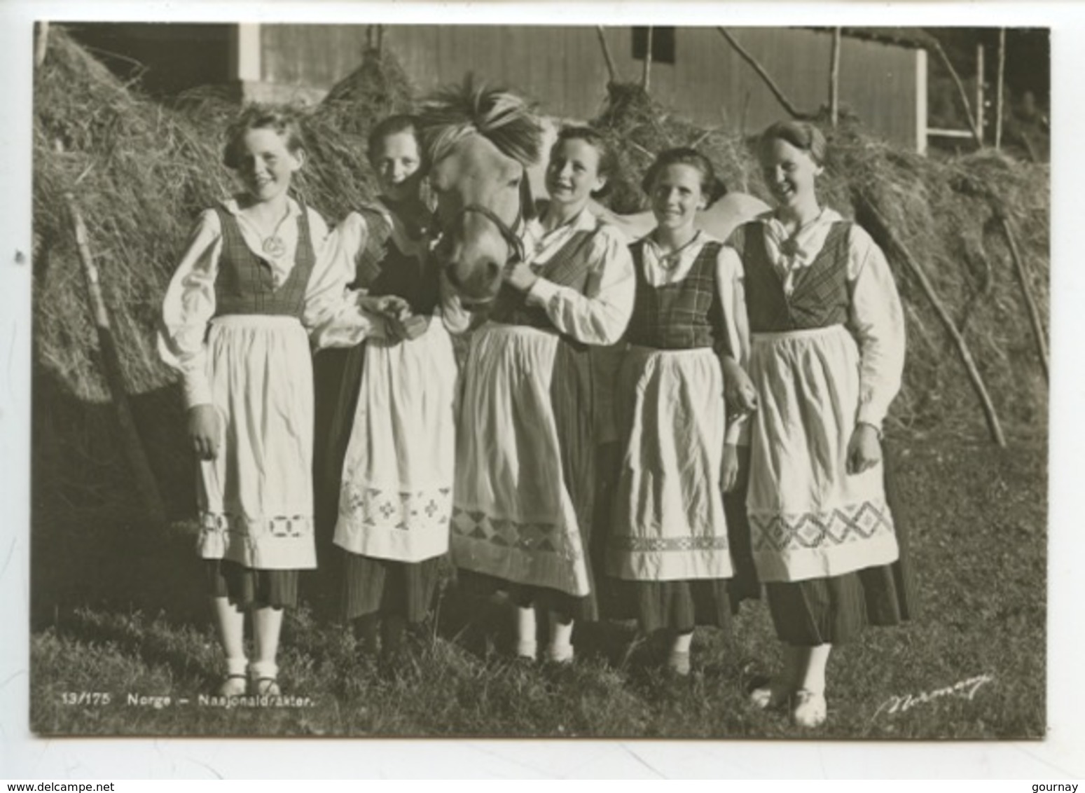 Norvège Norge - Nasjonaldrakter (jeunes Filles Cheval Ferme Costume Paysan Folklore) Cp Vierge - Norvège