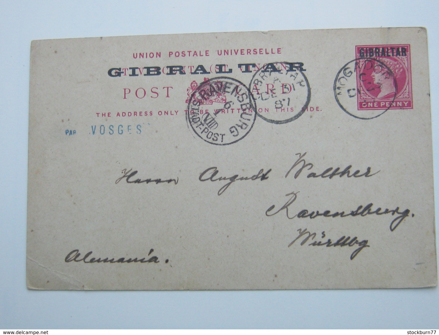 1887 , MOGADOR , Klarer Stempel Auf Ganzsache  To Germany, Much Written Message On Backside - Gibraltar