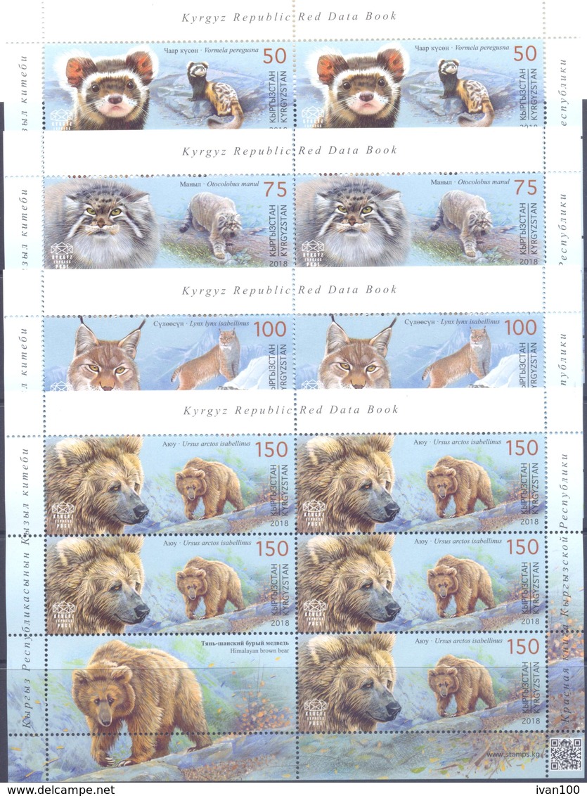 2018. Kyrgyzstan, Red Book Of Kyrgyzstan, Animals,  4 Sheetlets, Mint/** - Kirghizistan