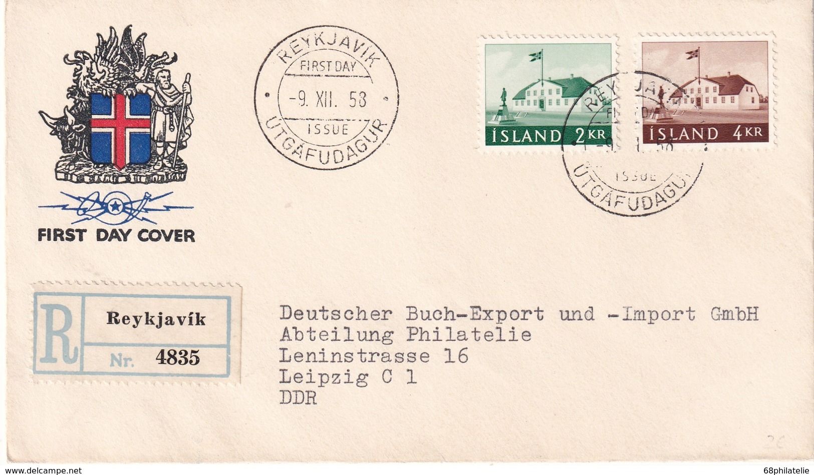 ISLANDE 1958 LETTRE  FDC RECOMMANDEE DE REYKJAVIK - FDC