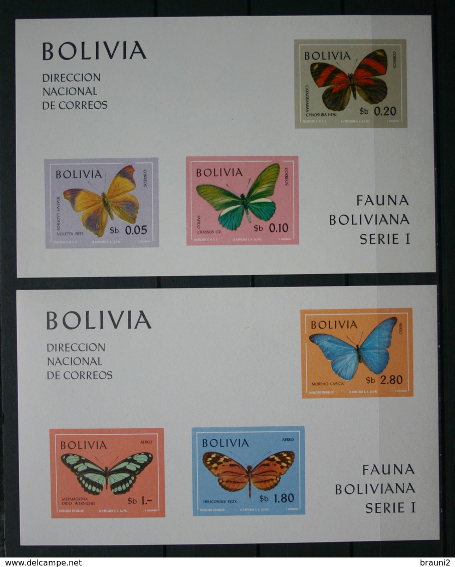 Butterflies Papillons Schmetterlinge 2 X Sheet Bolivia 1970 Imperf. / ** MNH - Schmetterlinge