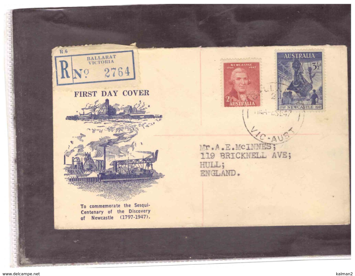 AUSFDC352   -   BALLARAT    8.9.1947    /   RE-COVER WITH INTERESTING POSTAGE. - Covers & Documents