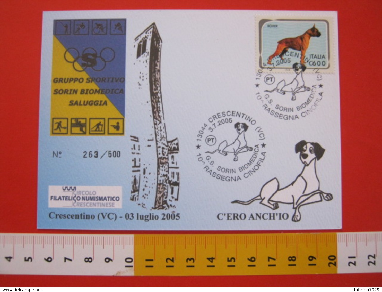 A.03 ITALIA ANNULLO - 2005 CRESCENTINO VERCELLI 10^ RASSEGNA CINOFILA G.S. SORIN BIOMEDICA ALANO MAXIMUM - Cani