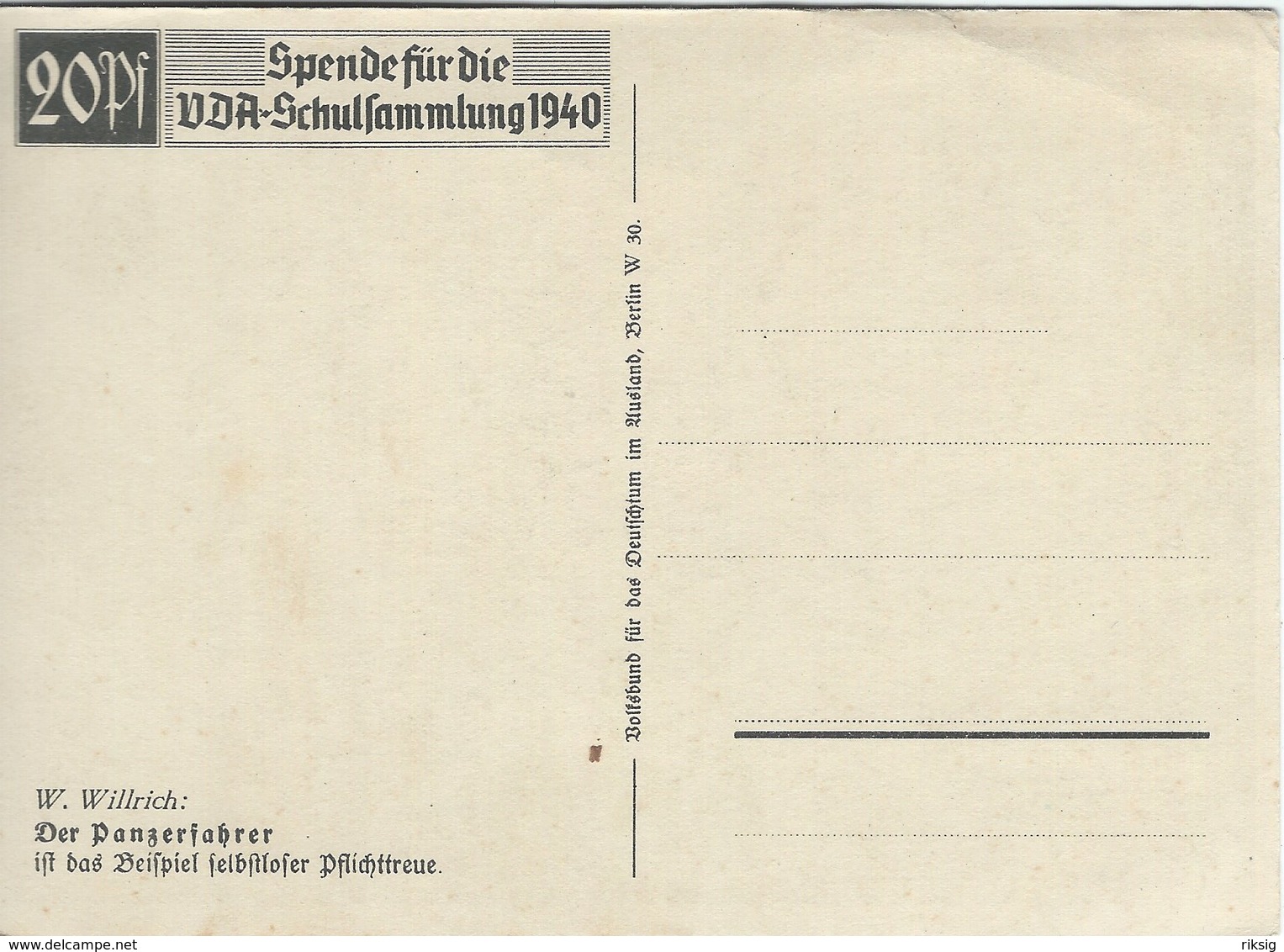 Germany  - Spendekarte. W.  Willreich: Der Panzerfahrer.  B-3247 - Other & Unclassified