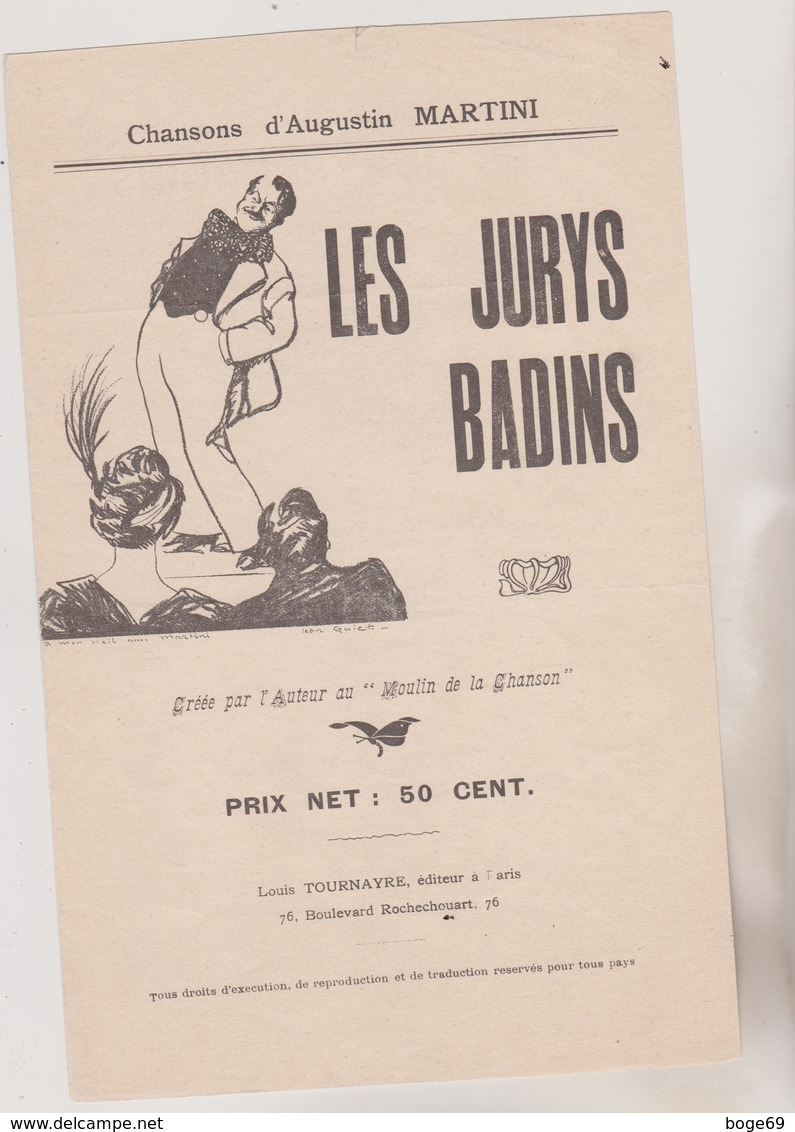 (GEO1) LES JURYS BADINS , Chanson AUGUSTIN  MARTINI - Partitions Musicales Anciennes