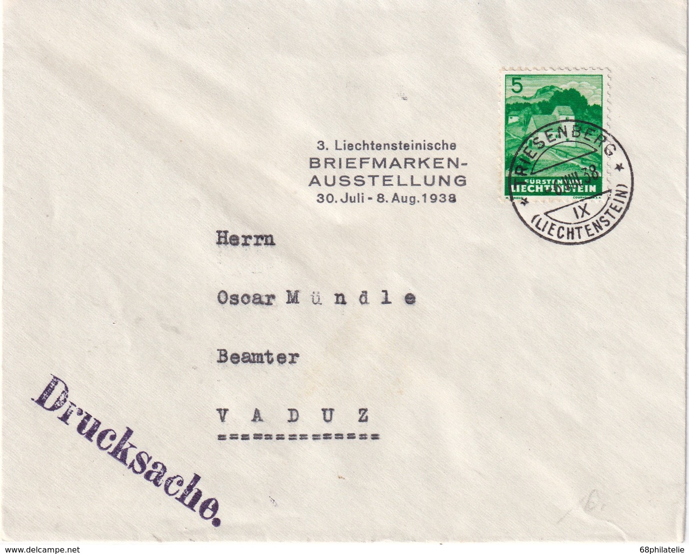 LIECHTENSTEIN 1938 LETTRE DE TRIESENBERG - Lettres & Documents