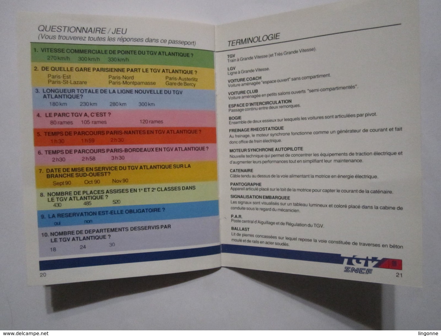 PASSEPORT SNCF TGV Atlantique 1990