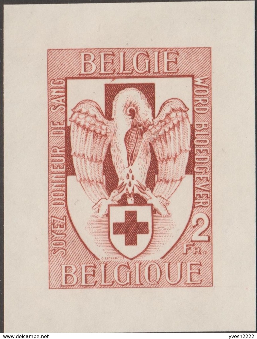 Belgique 1956 Y&T 986. Épreuve De La Gravure Sur Papier Gommé. Soyez Donneur De Sang. Croix-Rouge, Pélican - Médecine