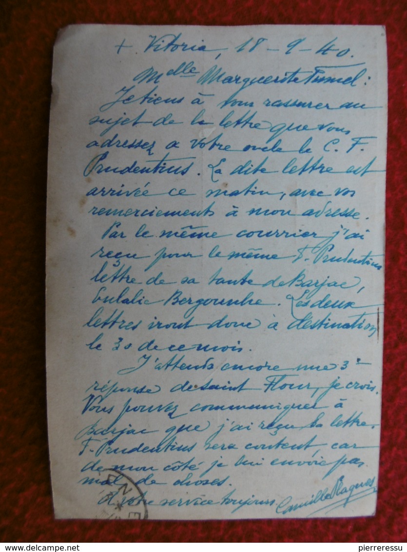 CENSURA POSTAL VITORIA CENSURE GUERRE ESPAGNE 1940 TIMBRE FRANCO - Lettres & Documents