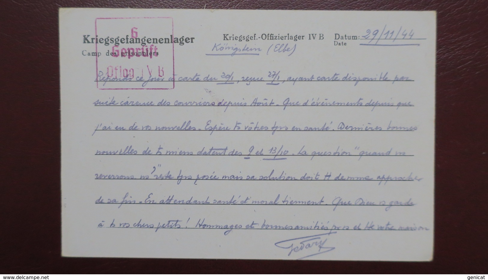 Formulaire Oflag IVB Königstein  ( Camp Pour Hauts Gradés Généraux ) Decembre 1944 Pour Enghien Les Bains - Guerre De 1939-45