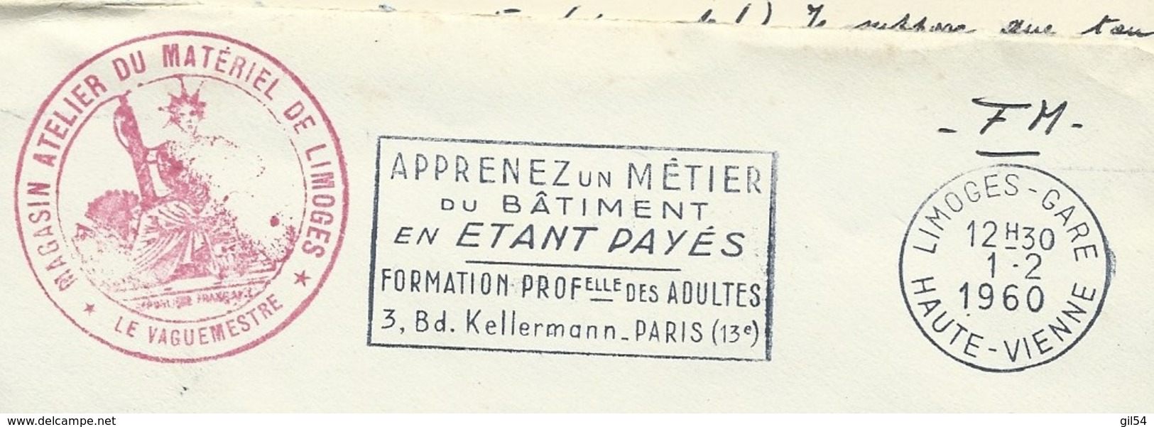 LAC EN 1960 Cachet Militaire Rouge " Magasin Atelier Du Matériel De Limoges / Le Vaguemestre "    - Lx0706 - Guerre D'Algérie