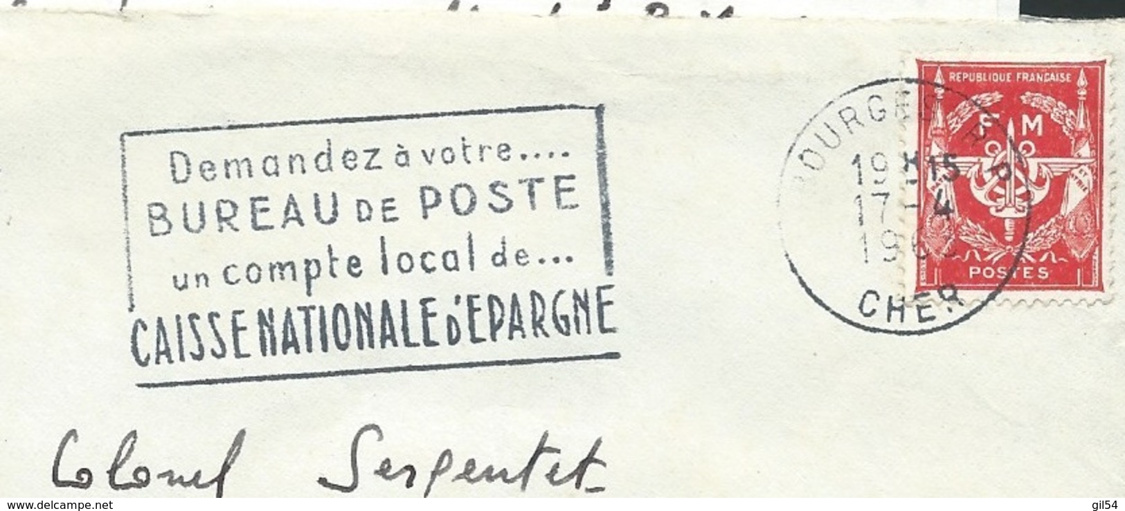 LAC EN 1963 Cachet Militaire Violet "  Hopital Militaire Bourges / Le Vaguermestre? + Yvert Fm N°12    - Lx0707 - Guerre D'Algérie