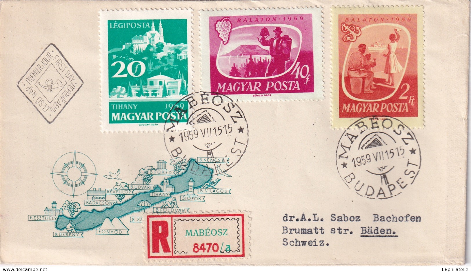 HONGRIE 1959 LETTRE RECOMMANDEE DE MABEOSZAVEC CACHET ARRIVEE BADEN - Lettres & Documents