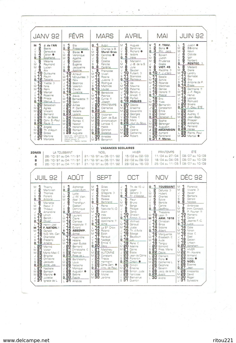 Petit Calendrier 1992 Publicité La Poste JIFRAN Facteur De La Santé Apéritif Au Goudron BOUTEILLE ALCOOL Dessin Danilo - Petit Format : 1991-00