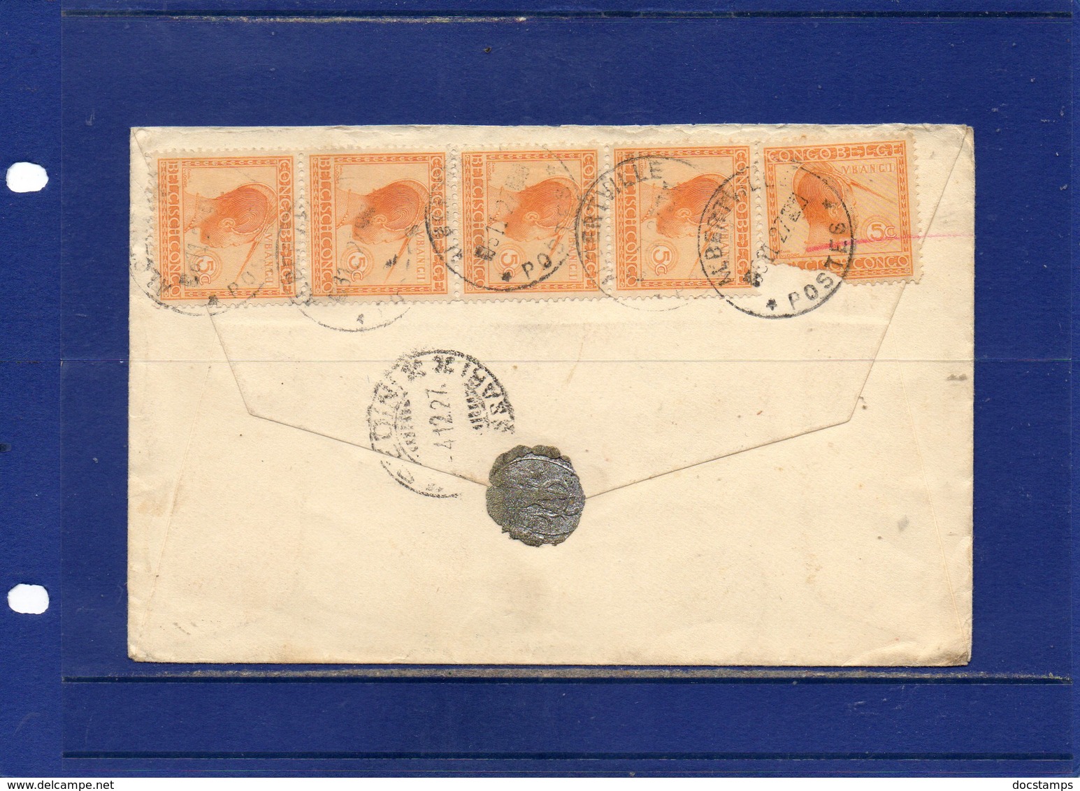 ##(ROYBOX1)-Postal History-Belgian Congo1927-Cover From Albertville To Sedini-Sassari Italy, Stamps Affixed On Back - Covers & Documents