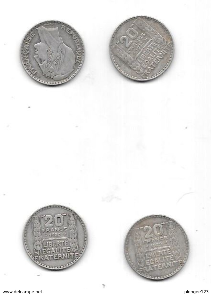 LOT De 4 Pièces 20 Francs TURIN Argent  2x1929 Et 2x1933 - Autres & Non Classés