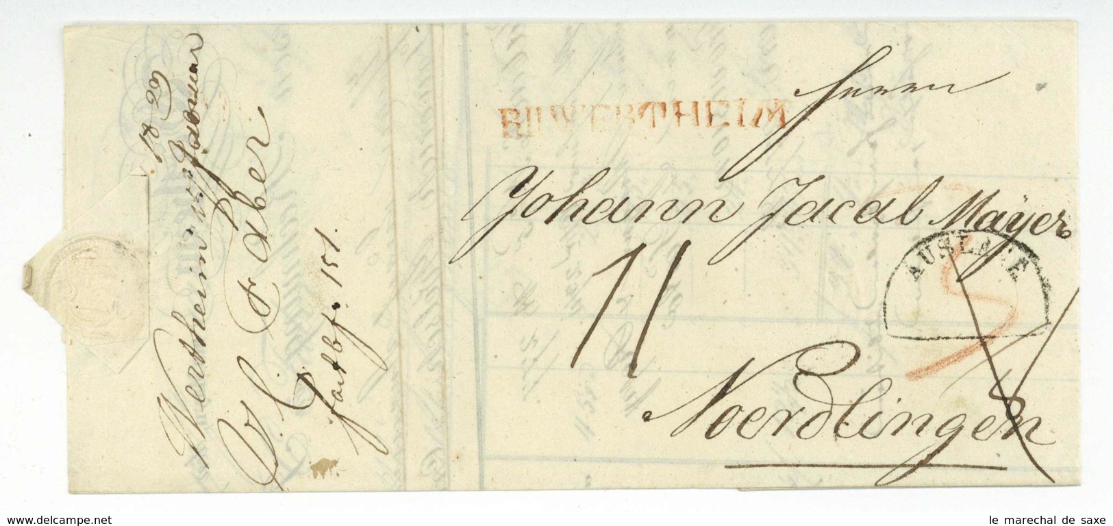 WERTHEIM AM MAIN 1829 Rechnung J.C. Faber Brief Nach Noerdlingen TABAK Poststempel - 1800 – 1899