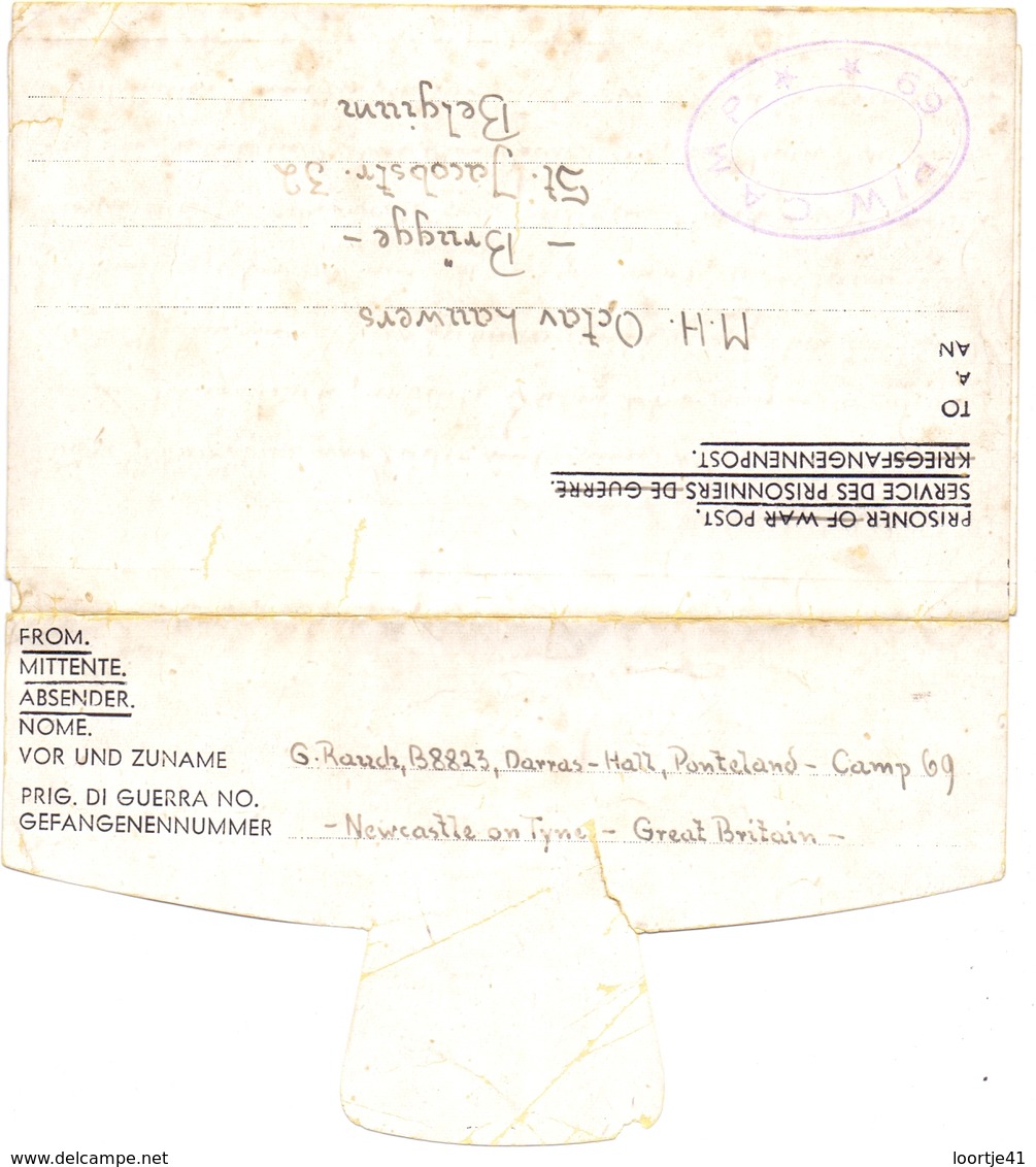 Oorlog Guerre - Prisoner Of War Post - Kriegsgefangenenlager - Newcastle On Tyne - Brugge 1946 - Documents