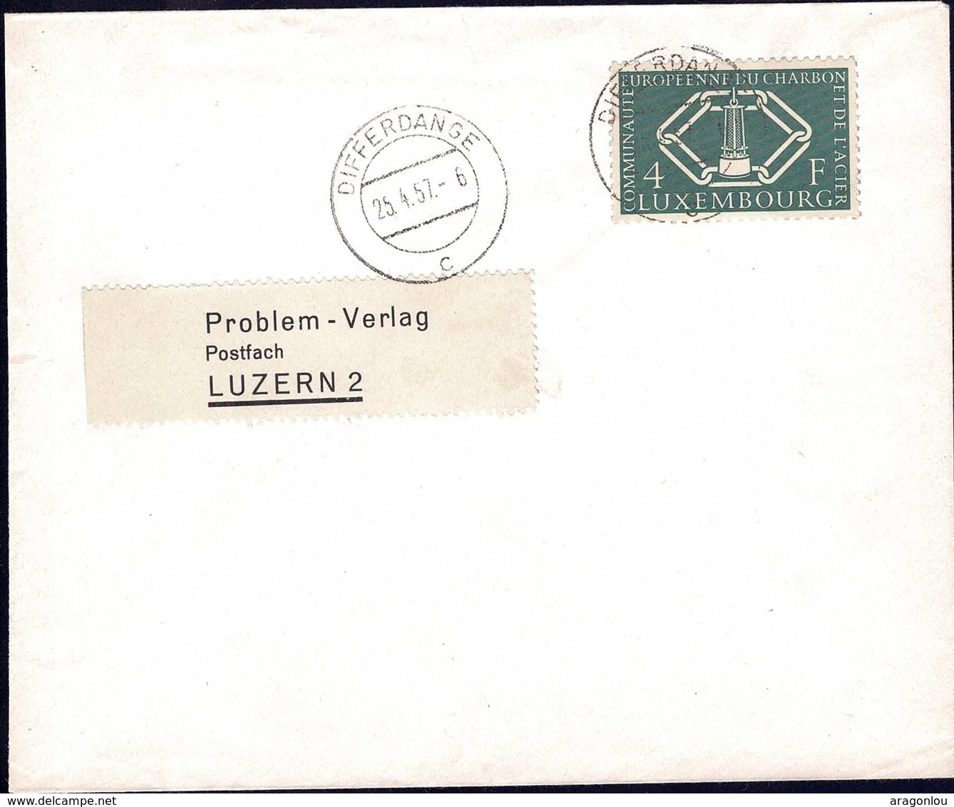 1957 Lettre Differdange Vers Luzern 2, Michel 554 4F Vert-foncé - Lettres & Documents