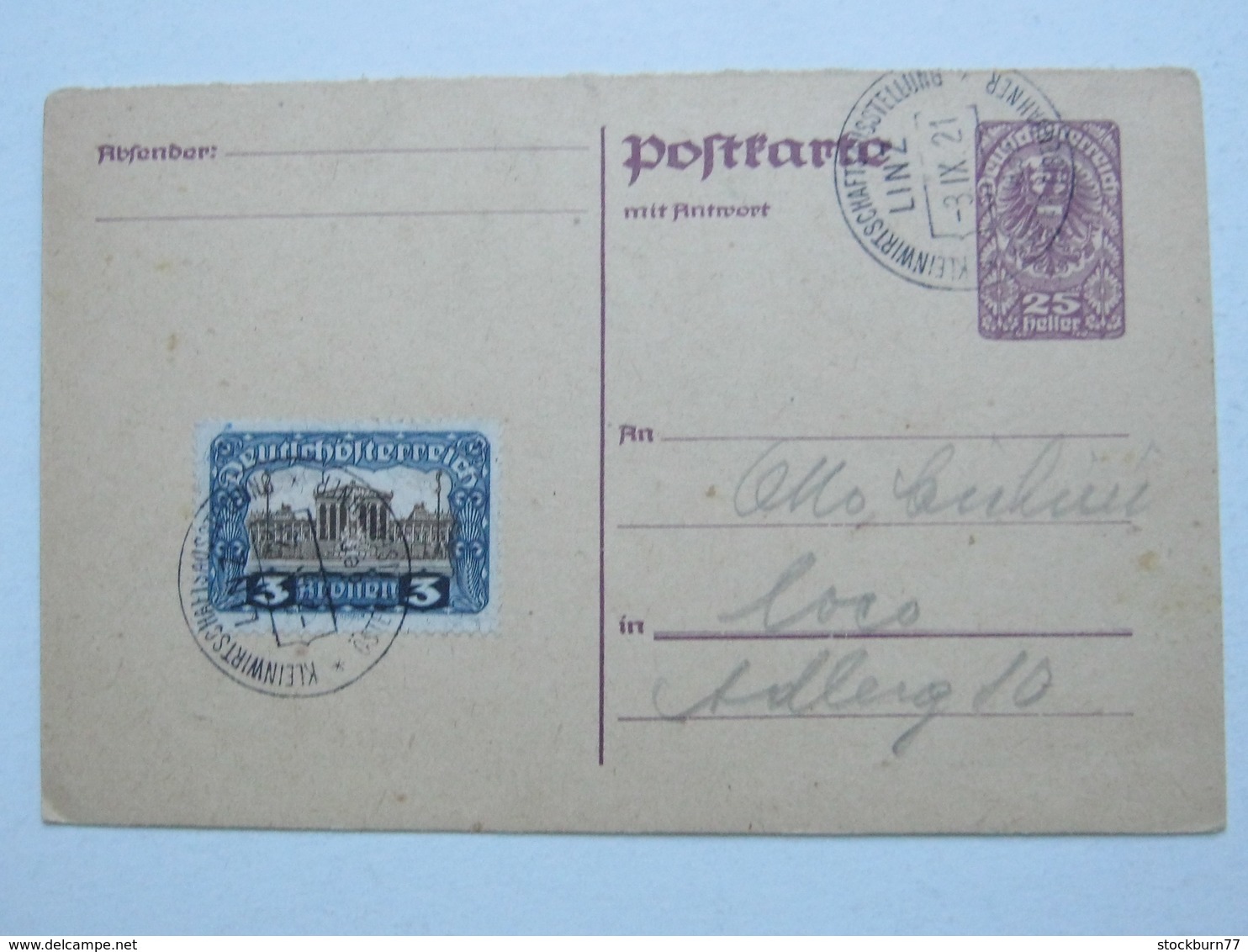 1921 , Linz - Kleinwirtschaftsausstellung , Klarer Sonderstempel Auf Karte - Briefe U. Dokumente