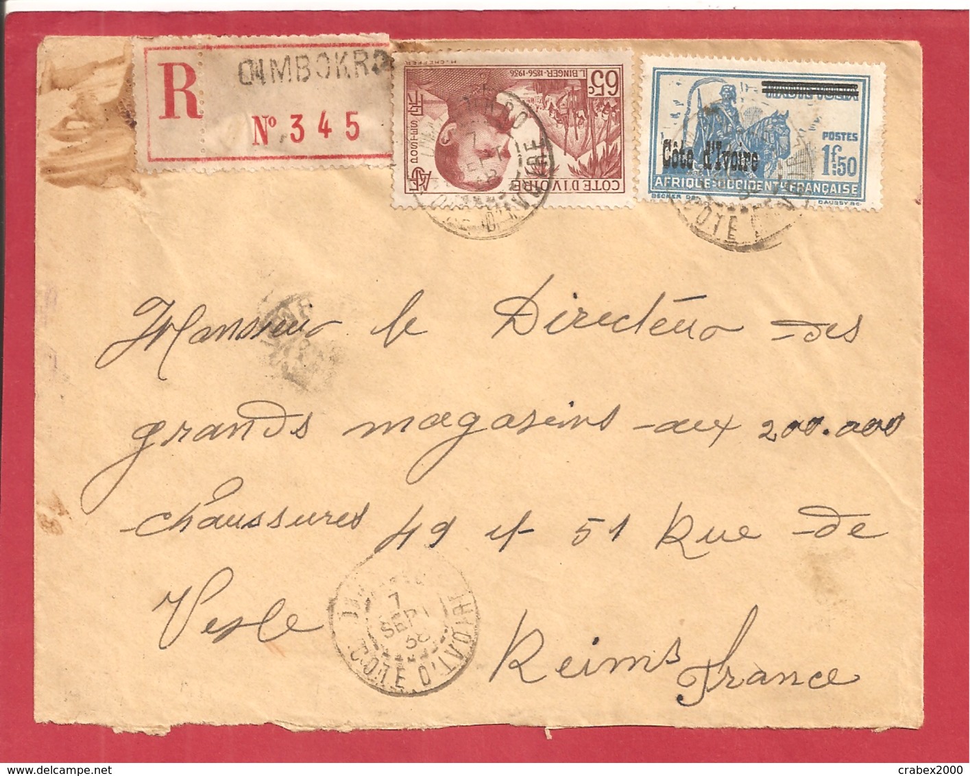 Y&T N°101+139   ABIDJAN Vers  FRANCE 1938  2 SCANS - Lettres & Documents