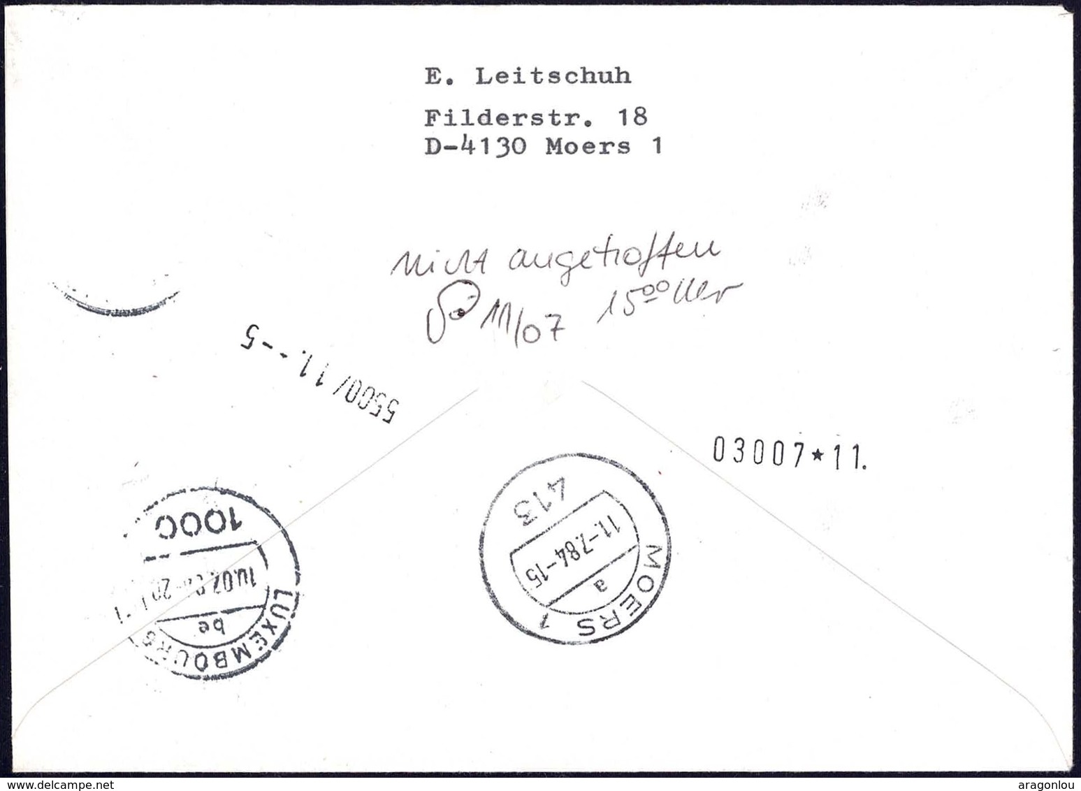 1984 Lettre Recommandé EXPRES Luxembourg Vers Moers, 2 Timbres De Distributeurs  2Scans - Lettres & Documents