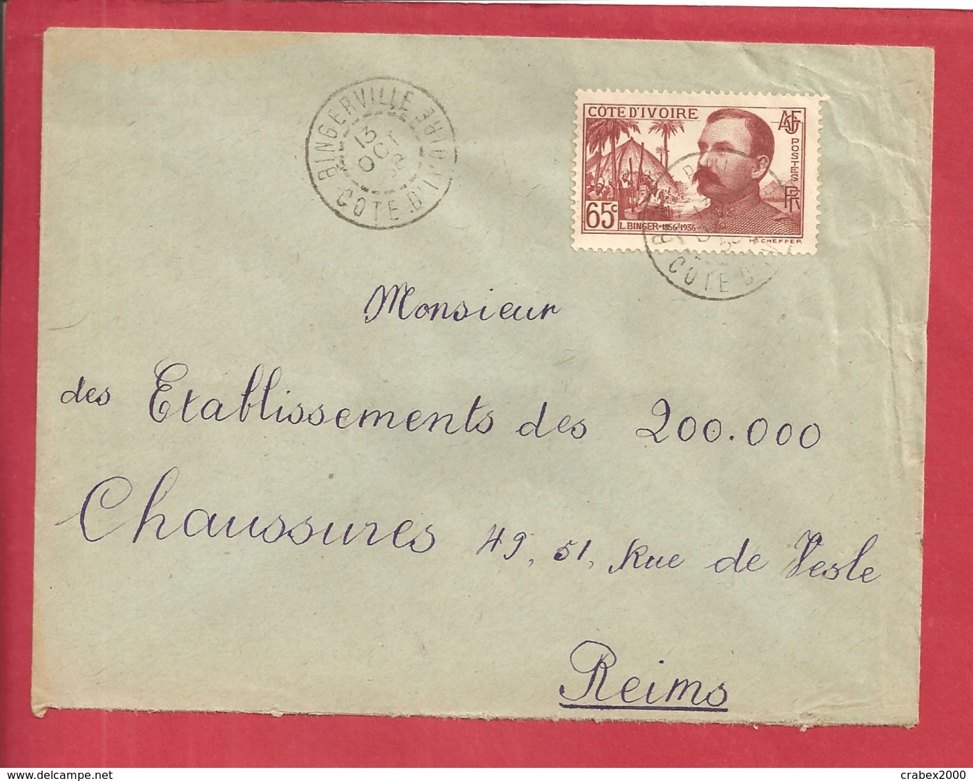 Y&T N°139 BINGERVILLE   Vers  FRANCE 1938  2 SCANS - Lettres & Documents