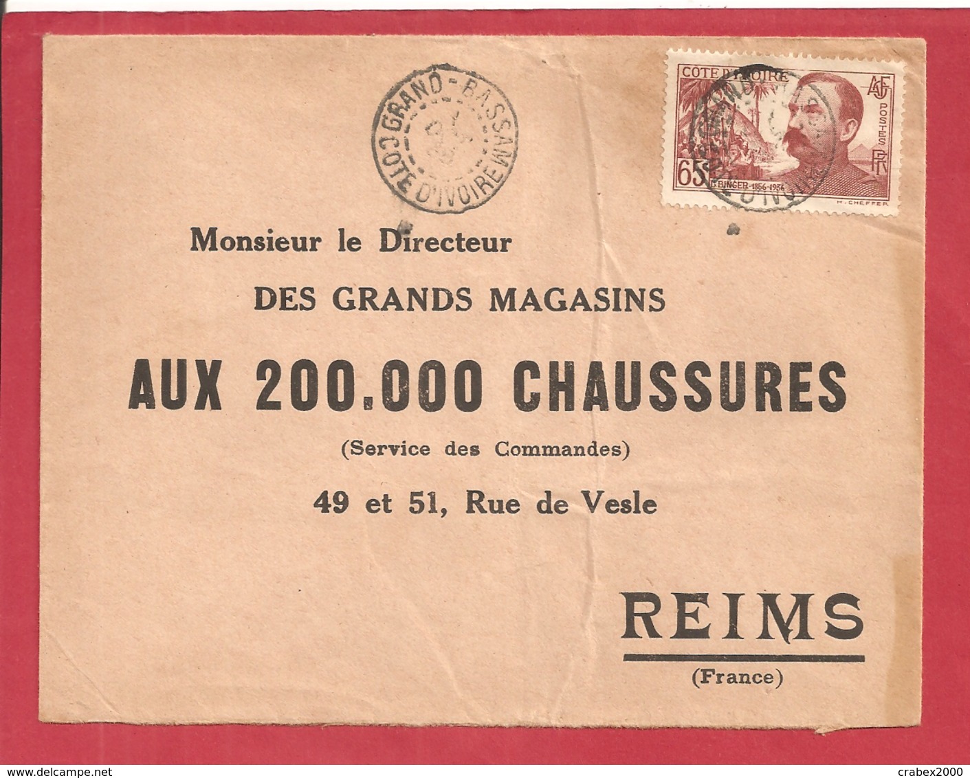 Y&T N°139 GRAND BASSAM   Vers  FRANCE 1938  2 SCANS - Lettres & Documents