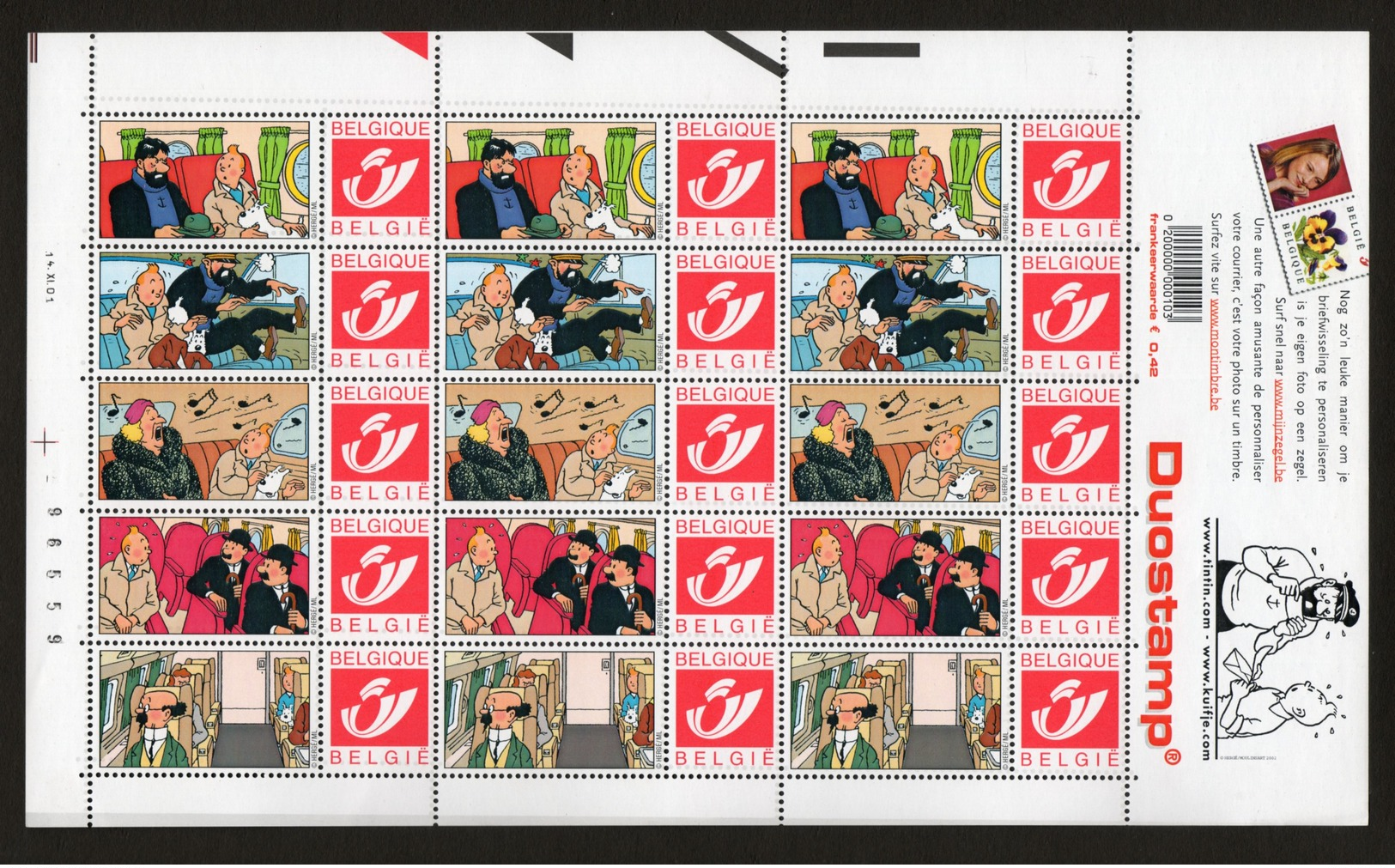 BELGIE POSTFRIS TINTIN KUIFJE DUOSTAMP  NEUF MNH ** SANS CHARNIERE VF TB - Philabédés (comics)