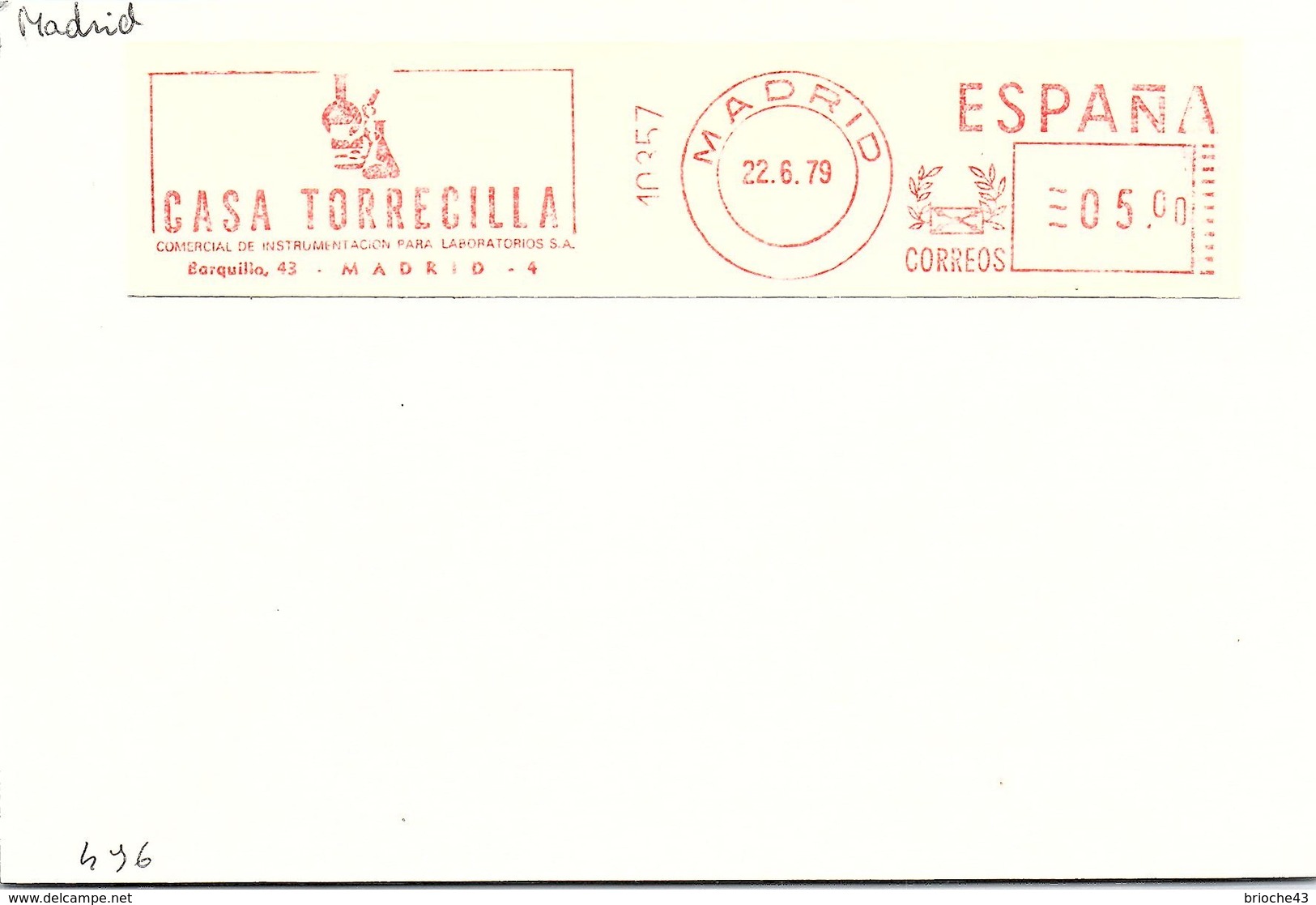 ESPAGNE -  EMA SUR CARTE CASA TORRECILLA  - MADRID 22.6.79   / 1 - Machines à Affranchir (EMA)