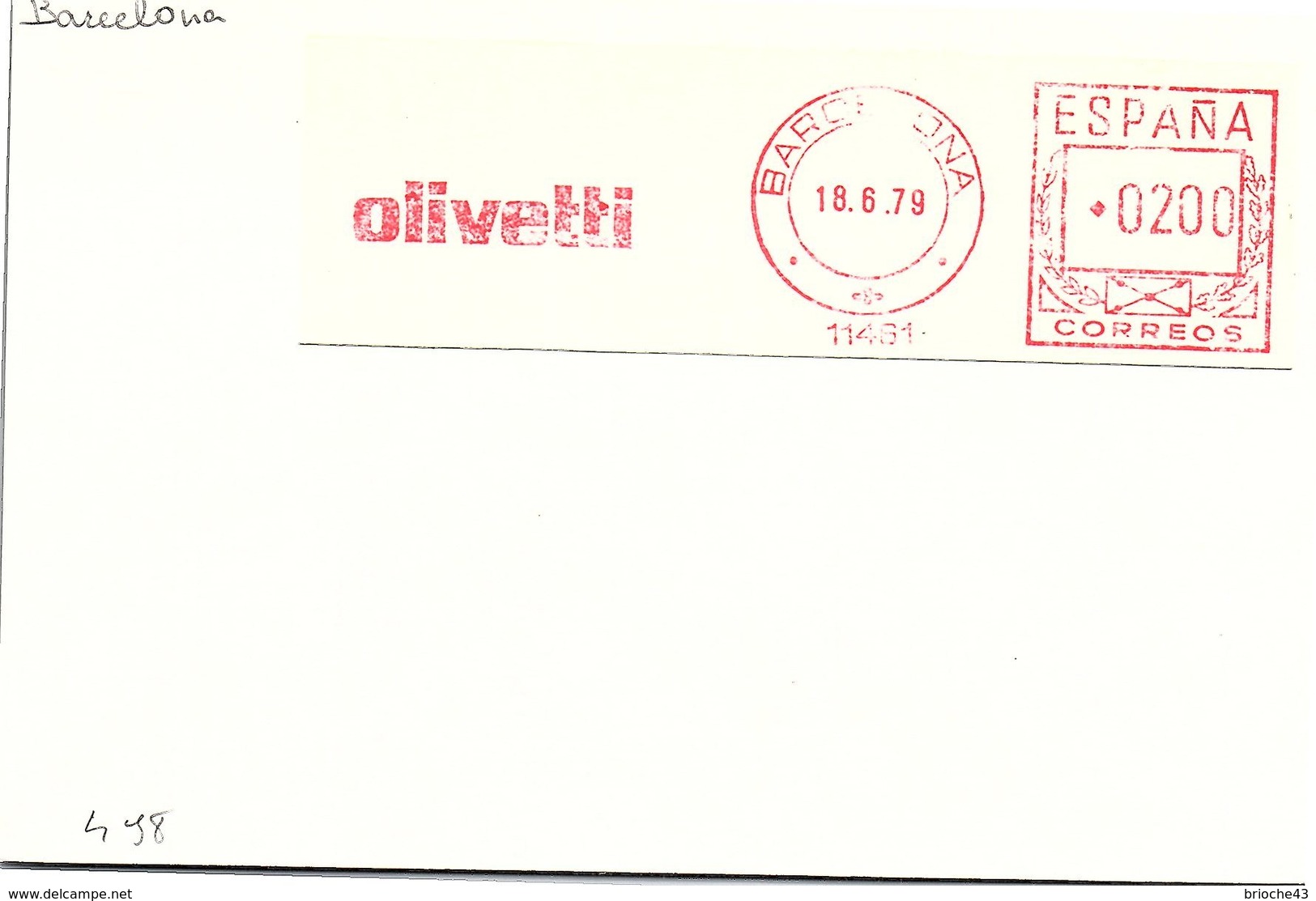 ESPAGNE -  EMA SUR CARTE OLIVETTI   - BARCELONA 18.6.79   / 1 - Machines à Affranchir (EMA)