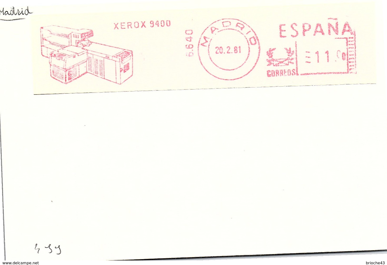 ESPAGNE -  EMA SUR CARTE XEROX 9400 - MADRID 20.2.81 / 1 - Machines à Affranchir (EMA)