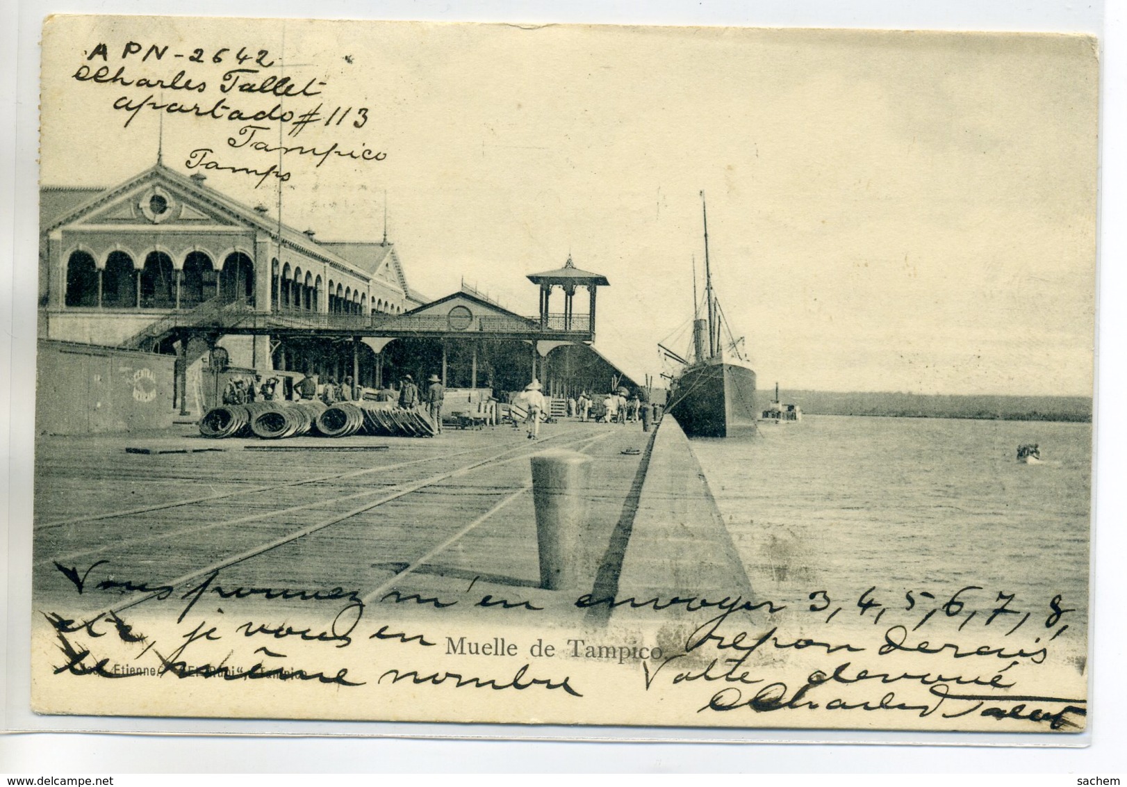 MEXIQUE Muelle De TAMPICO Port Quai Bateau Materel Dechargé 1907 Timbrée    /D07-2017 - Mexique