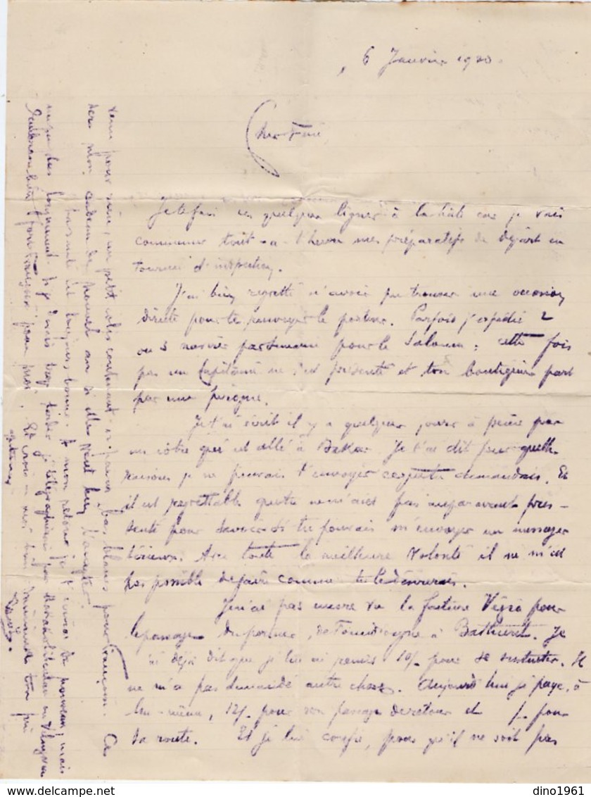 VP13.633 - 1920 - Lettre De Mr DUBOIS Agence Consulaire De France à BATHURST ( Gambie ) à Sa Femme à VILLENEUVE D'OLMES - Manuscrits