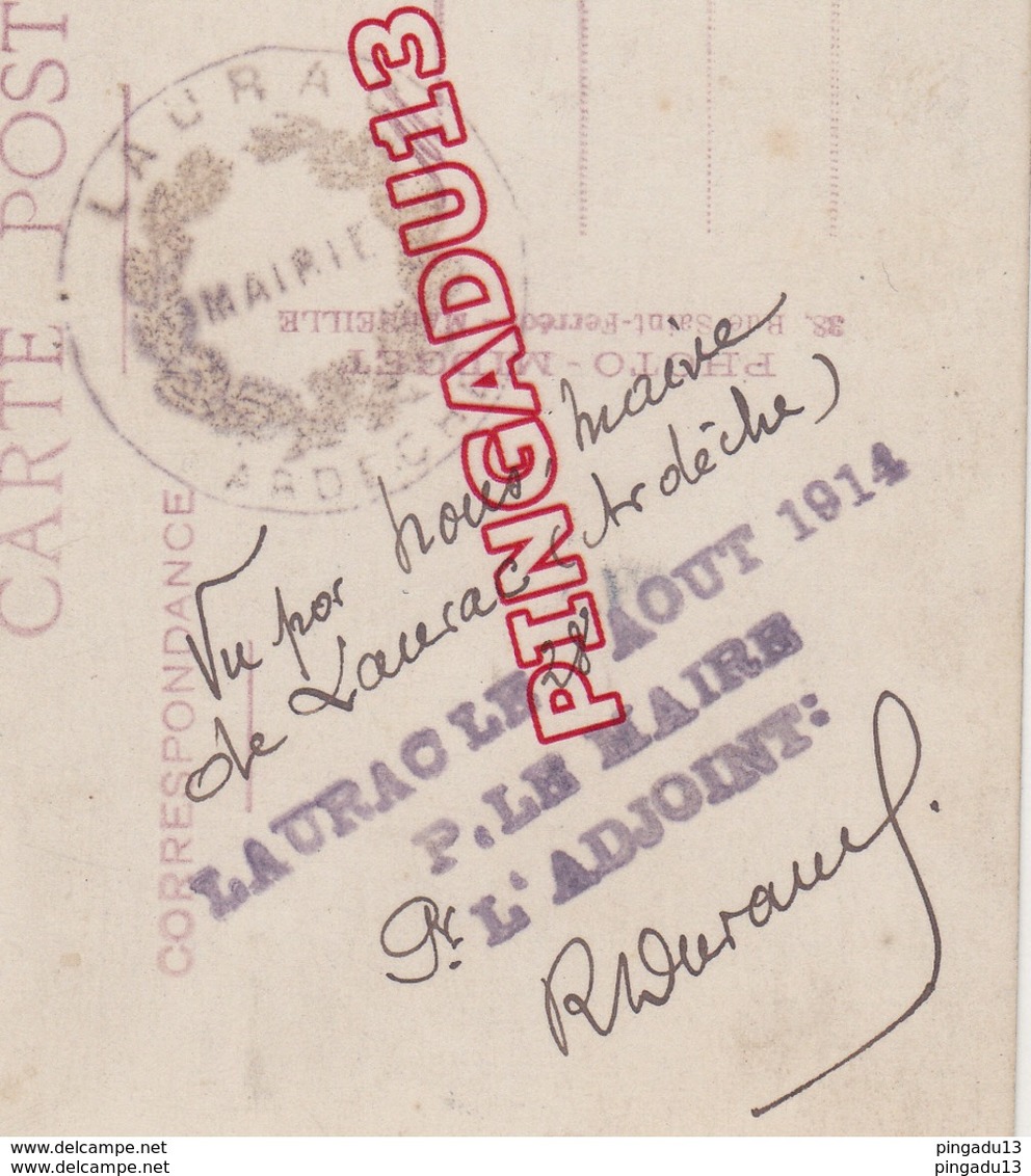 Carte Photo Laurac Ardèche Valant Pièce D'identité ? Laurac 28 Août 1914 à Voir Et étudier - Autres & Non Classés