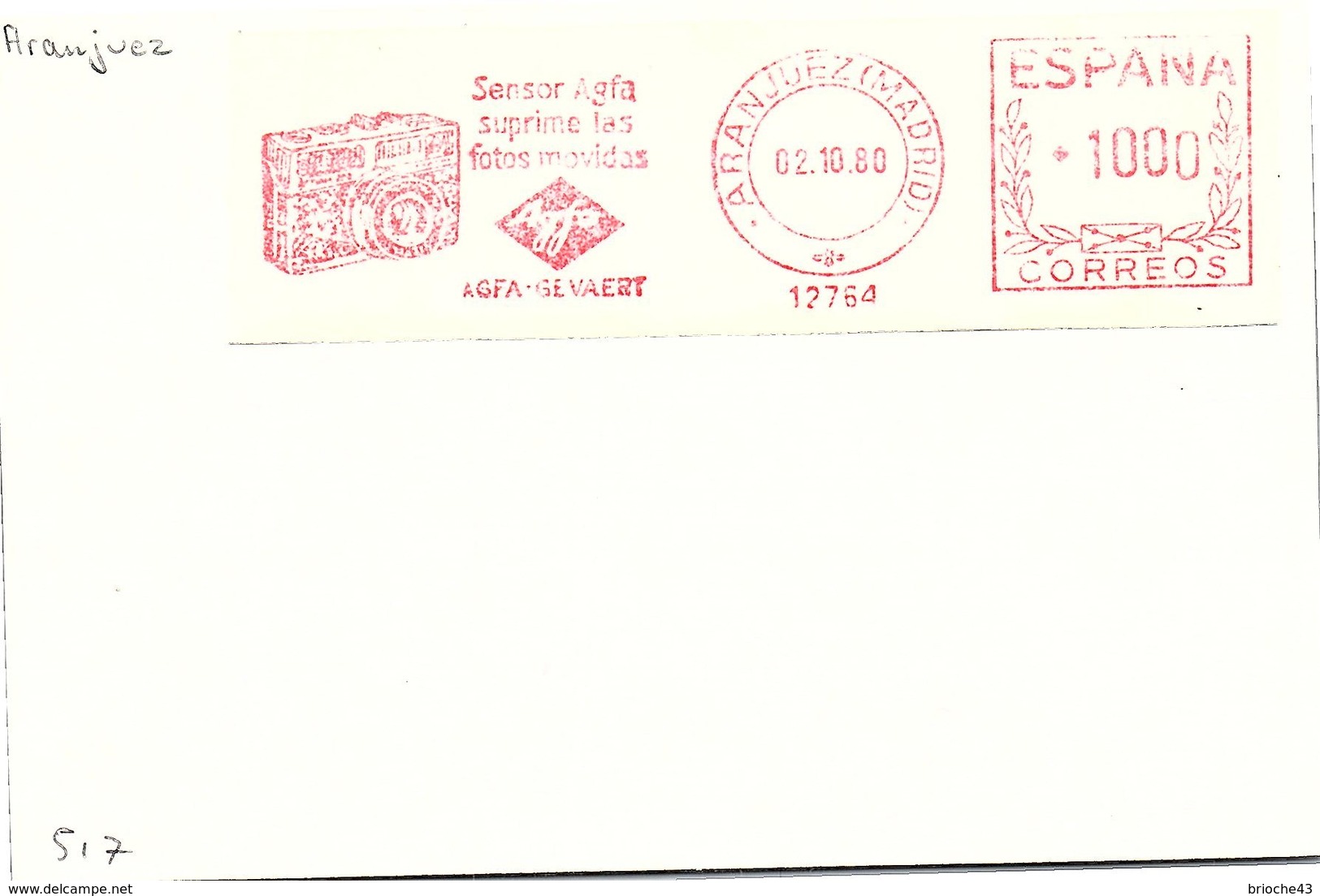 ESPAGNE -  EMA SUR CARTE AGFA GEVAERT  - ARANJUEZ MADRID 02.10.80  / 2 - Maschinenstempel (EMA)